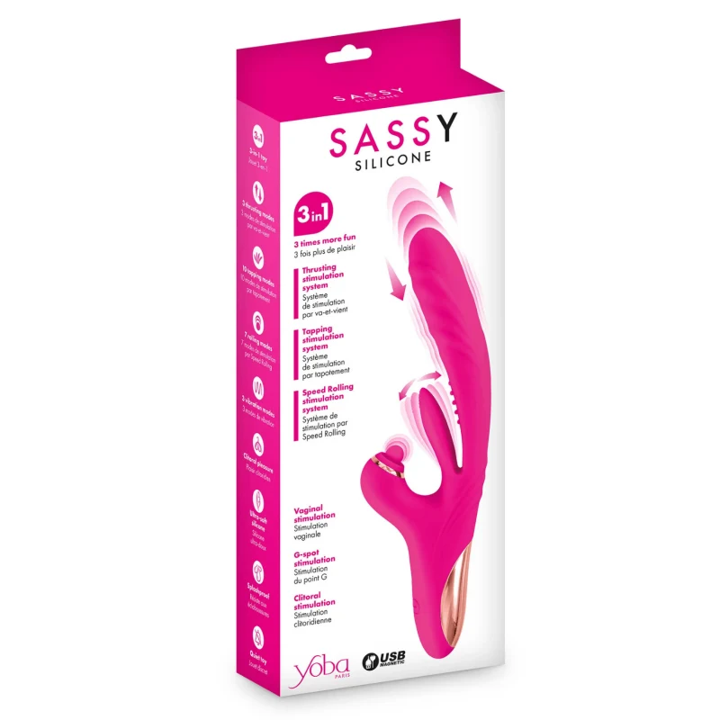 Vibromasseur Rabbit 3-en-1 Sassy Yoba – Va-et-vient, Tapotements & Rotation Clitoridienne
