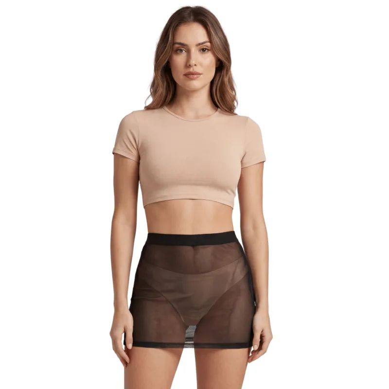 Jupe noire en résille transparente Maya