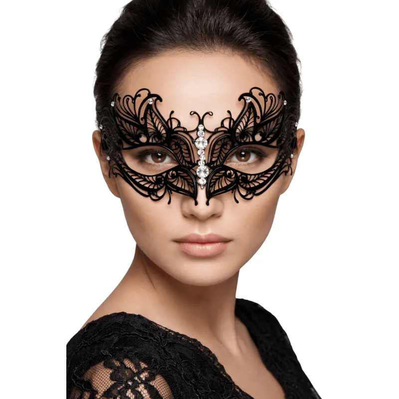 Masque vénitien Greta rigide noir avec strass