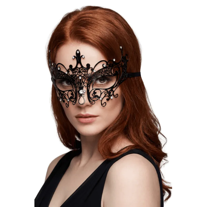 Masque vénitien Lucia rigide noir avec strass