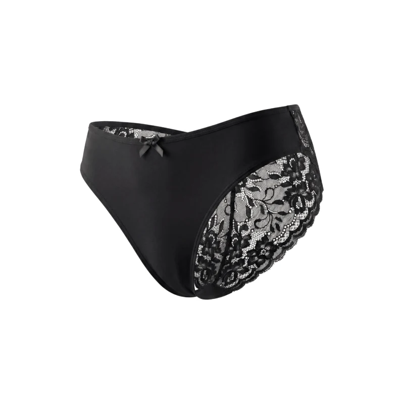 Culotte noire en dentelle avec nœud en satin