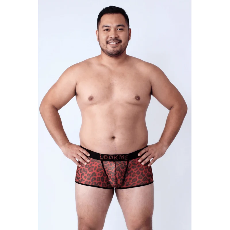 Boxer en résille imprimé léopard rouge