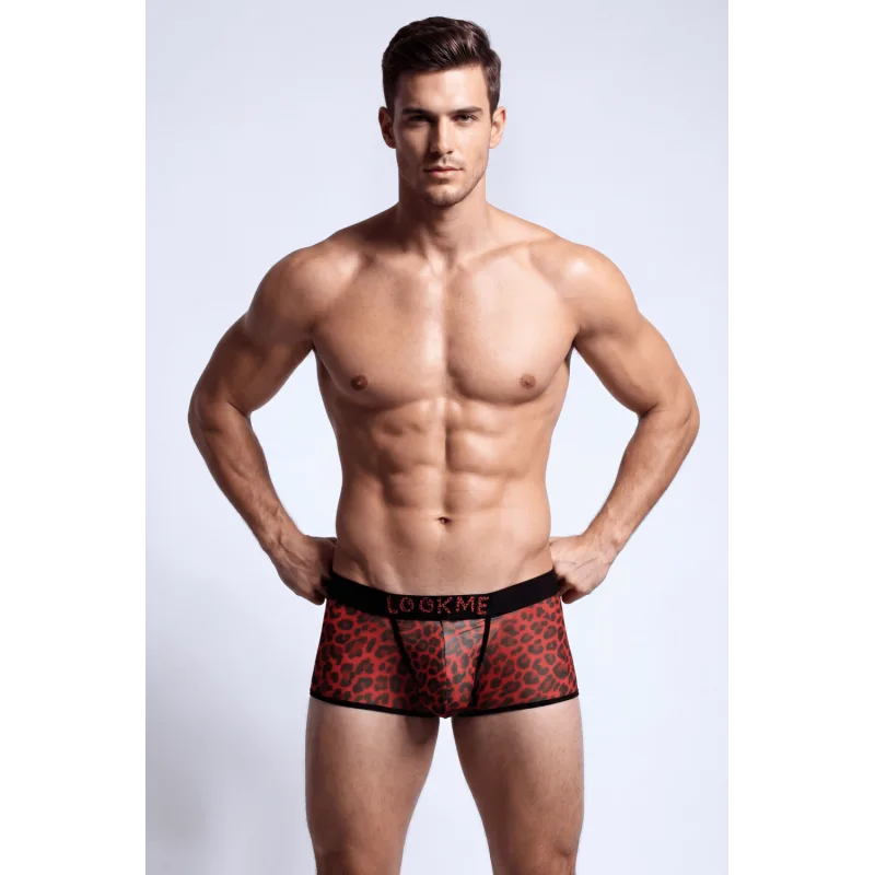 Boxer en résille imprimé léopard rouge