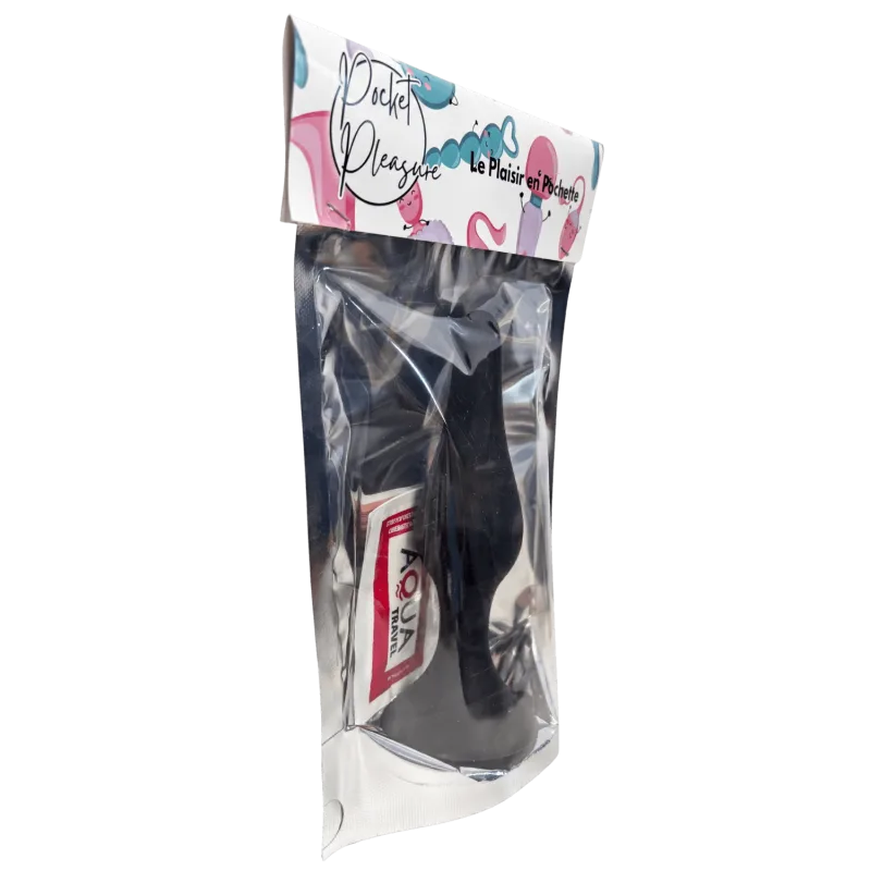 Plug Anal Noir en Silicone XL avec Ventouse Taille XL 15 cm Pocket Pleasure + 1 dosette de lubrifiant