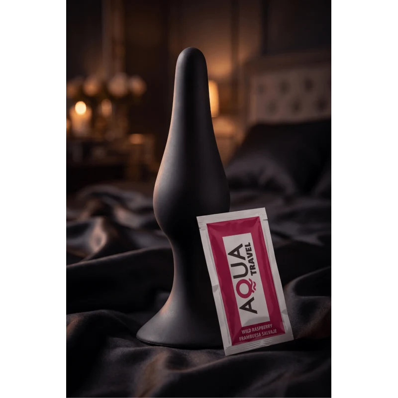 Plug Anal Noir en Silicone XL avec Ventouse Taille XL 15 cm Pocket Pleasure + 1 dosette de lubrifiant
