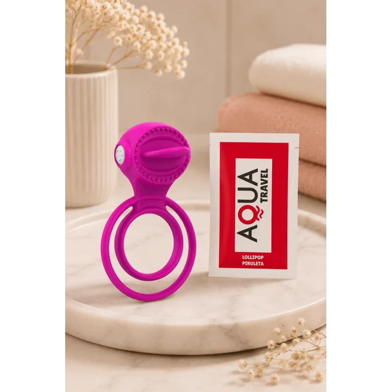 Anneau vibrant 1 seul mode de vibration très extensible rose Pocket Pleasure + 1 dosette de lubrifiant