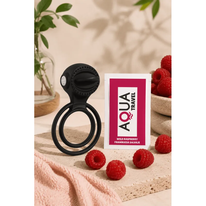 Anneau vibrant 1 seul mode de vibration très extensible noir Pocket Pleasure + 1 dosette de lubrifiant
