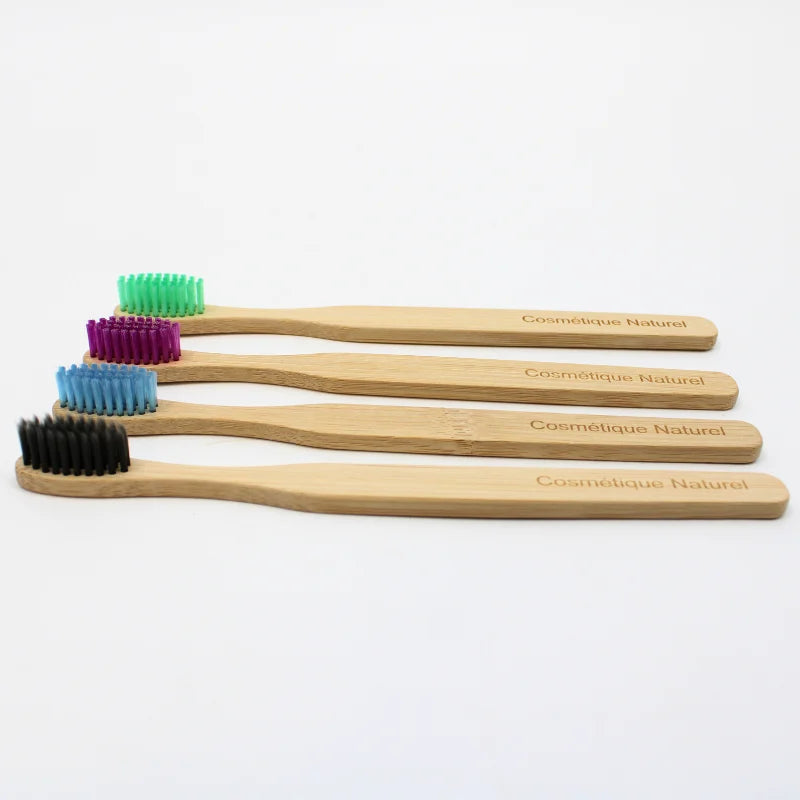 Lot de 4 Brosses à Dents en Bambou Colorées et Biodégradables