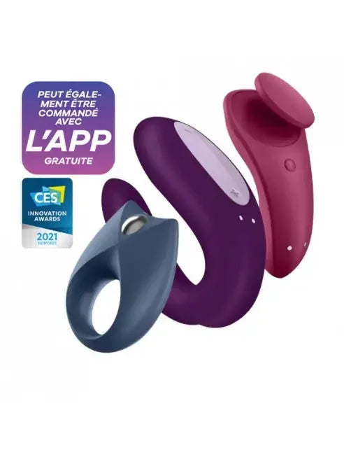 Coffret sextoys connectés en silicone, ergonomiques et colorés, compatibles avec application mobile pour plaisir personnalisé.