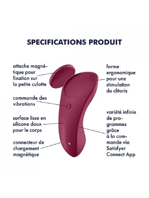 Stimulateur clitoridien ergonomique en silicone, connecté via app pour plaisir personnalisé, fixation magnétique pratique.