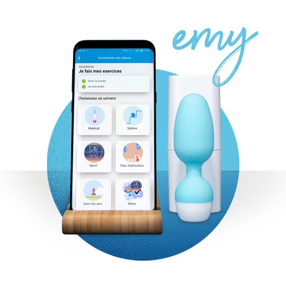 Vibromasseur intelligent Emy avec application interactive pour des exercices intimes personnalisés et efficaces.