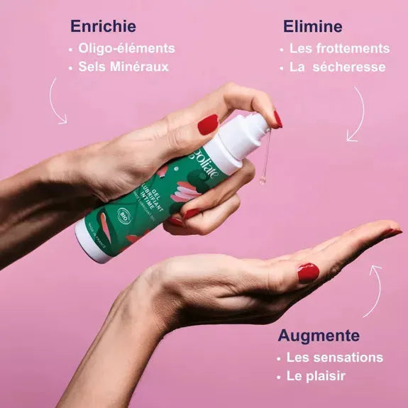 Lubrifiant intime bio enrichi aux oligo-éléments, élimine sécheresse, augmente plaisir.