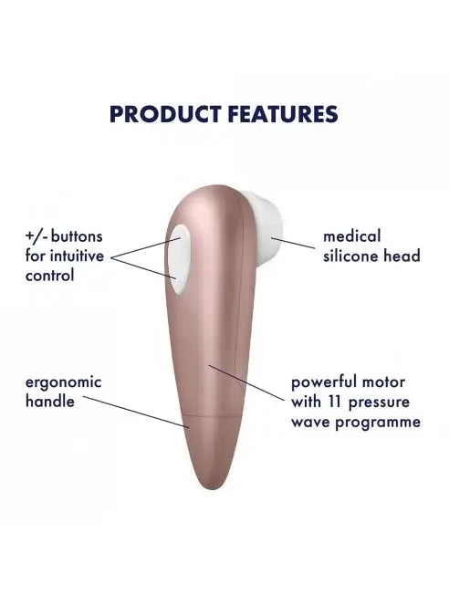 Stimulateur clitoridien rose doré silicone médical, motorisé 11 programmes, manche ergonomique, boutons intuitifs.