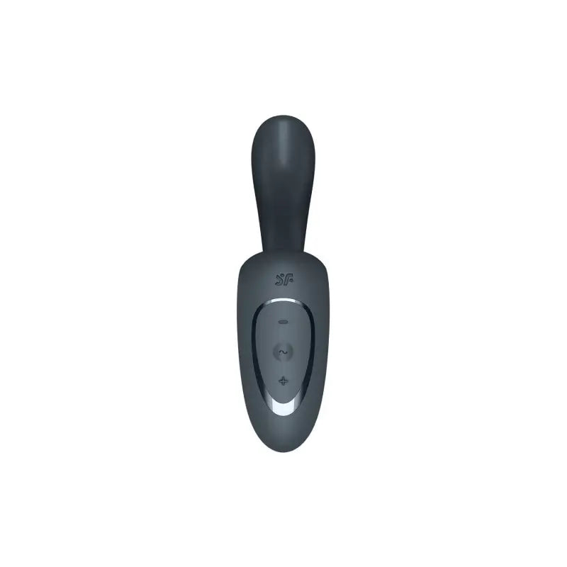 Vibromasseur noir sur fond blanc, symbole de contrôle et de confort dans l'univers des jouets intimes.