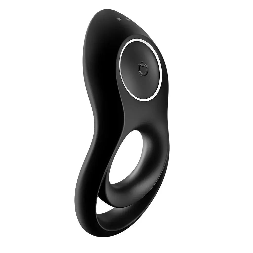 Anneau vibrant noir en silicone, rechargeable par USB, pour plaisir intense et confort optimal.