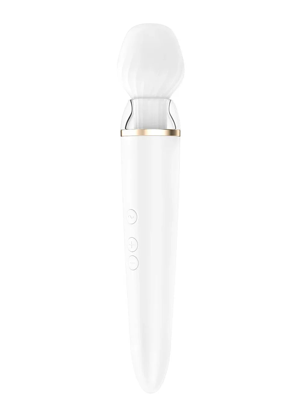 Baguette de massage blanche connectée USB, design élégant, pour relaxation et bien-être intime.