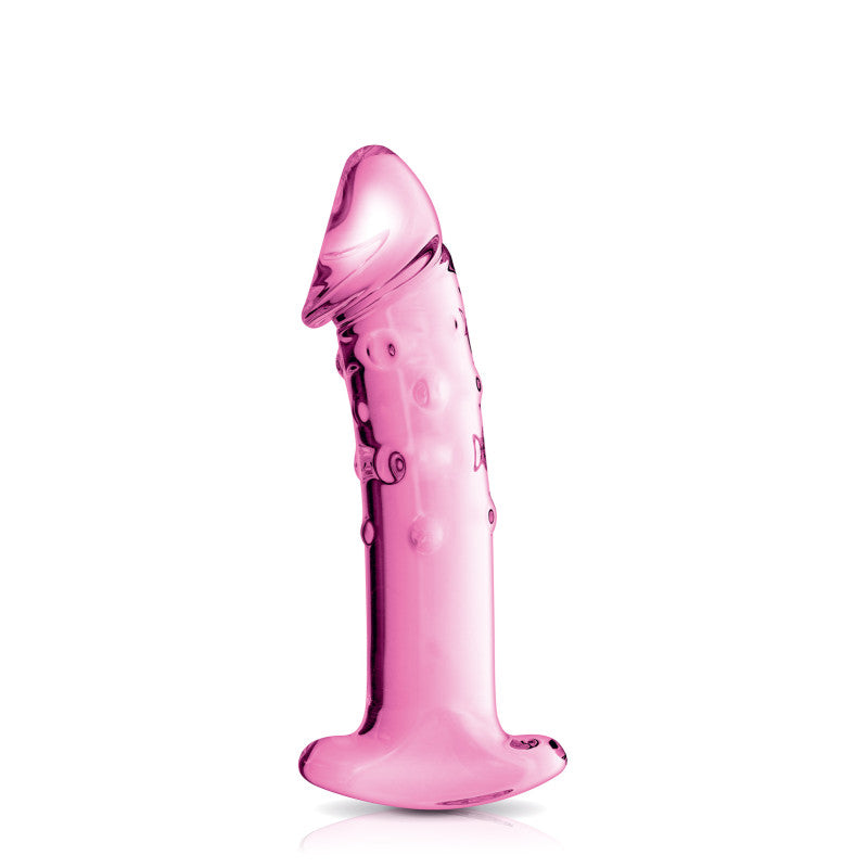 Glossy Toys n°3, gode réaliste en verre rose avec poignée de retrait 18 cm