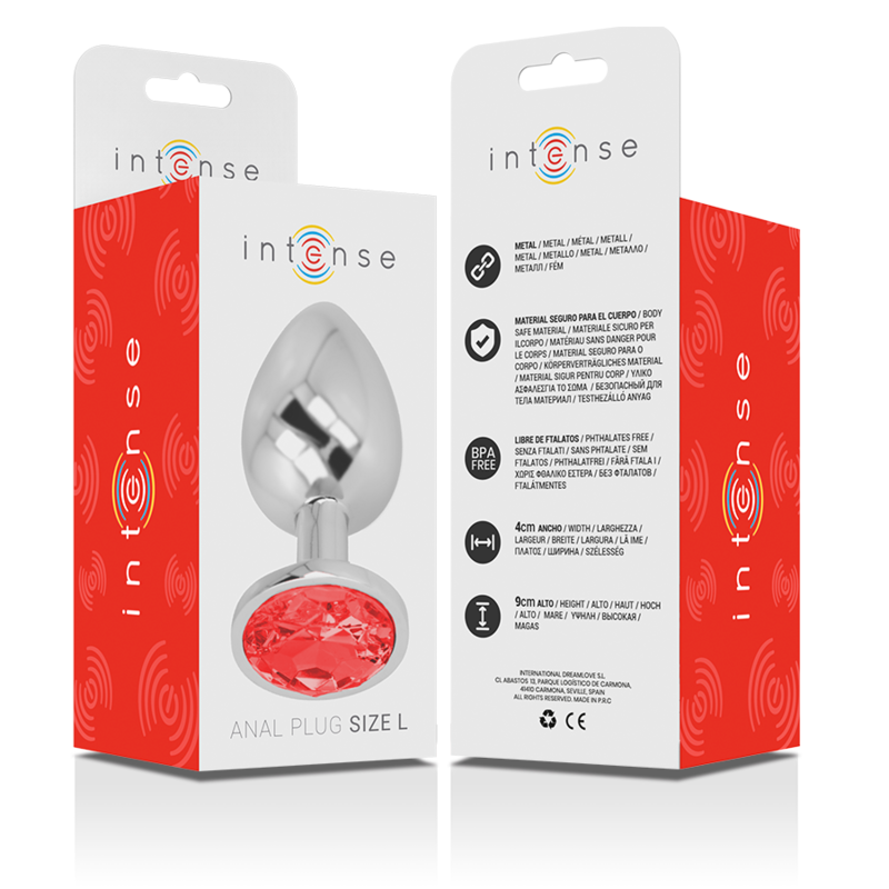 Intense - Plug Anal en Métal Aluminium avec Cristal Rouge Taille L