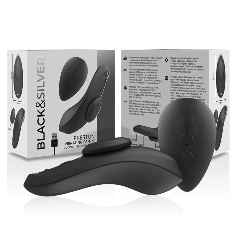 Black&silver - Culotte Vibrante Rechargeable en Silicone Preston Noire