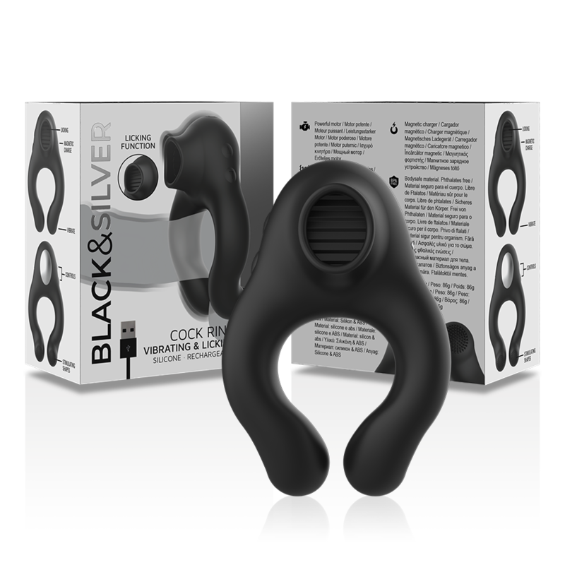Black&silver - Anneau Vibrateur en Silicone 3 Moteurs Rechargeable Noir