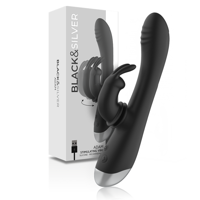 Black&silver - Dj. Stimulateur de Lapin Rechargeable en Silicone Adam Noir