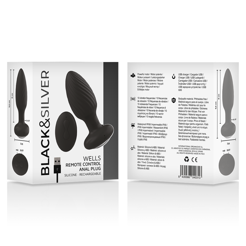 Black&silver - Télécommande du Rotateur Anal en Silicone Wells Plug
