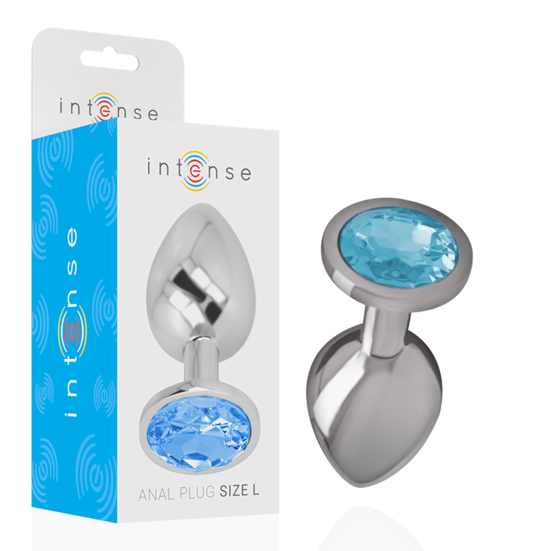Intense - Plug Anal en Métal Aluminium avec Cristal Bleu Taille L