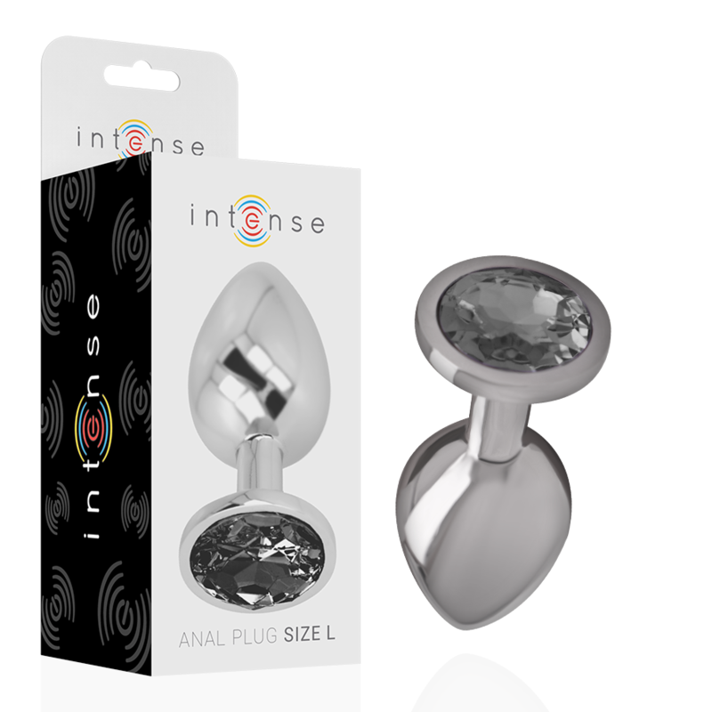 Intense - Plug Anal en Métal Aluminium avec Verre Noir Taille L