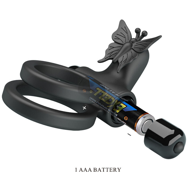 Pretty Love - Double Anneau Vibrant avec Stimulateur Noir