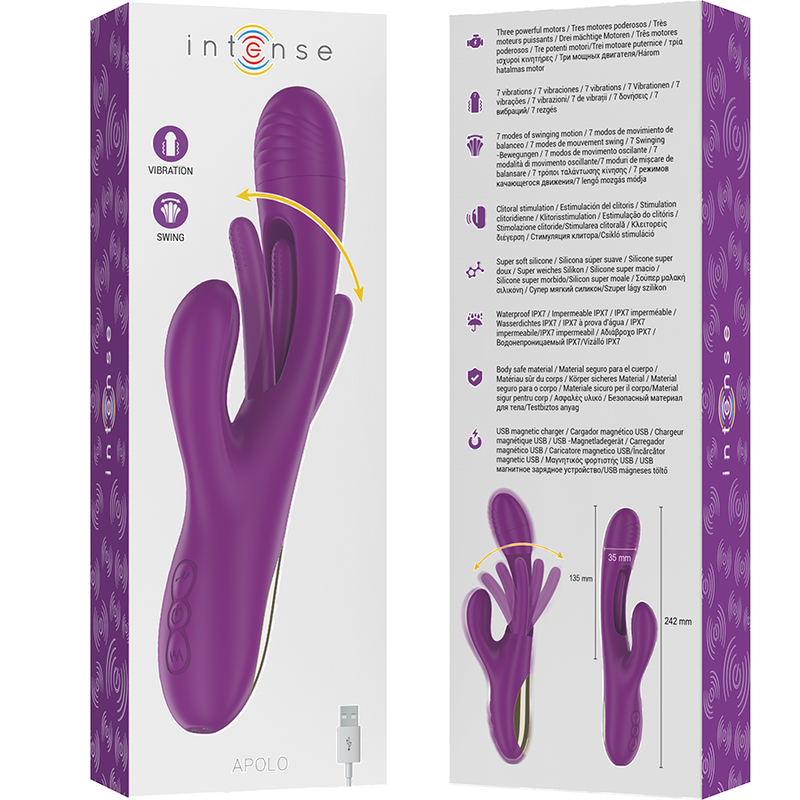 Intense - Apolo Vibrateur Multifonction Rechargeable 7 Vibrations avec Langue Oscillante Violet