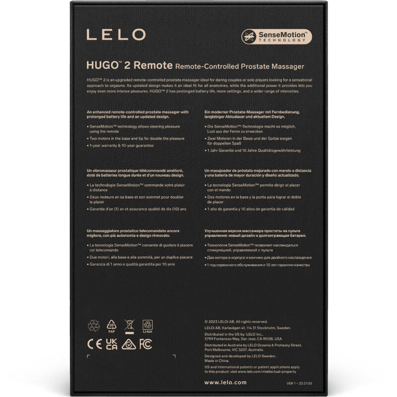 Lelo - Télécommande de Masseur de Prostate Hugo 2 Noir