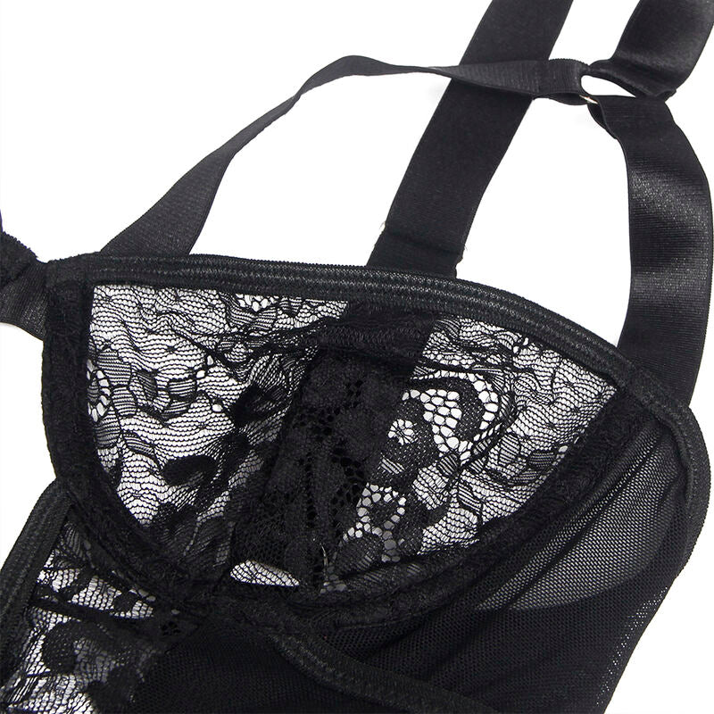 Subblime - Teddy avec Jarretière avec Détail Dentelle et Bandes Noir L/xl