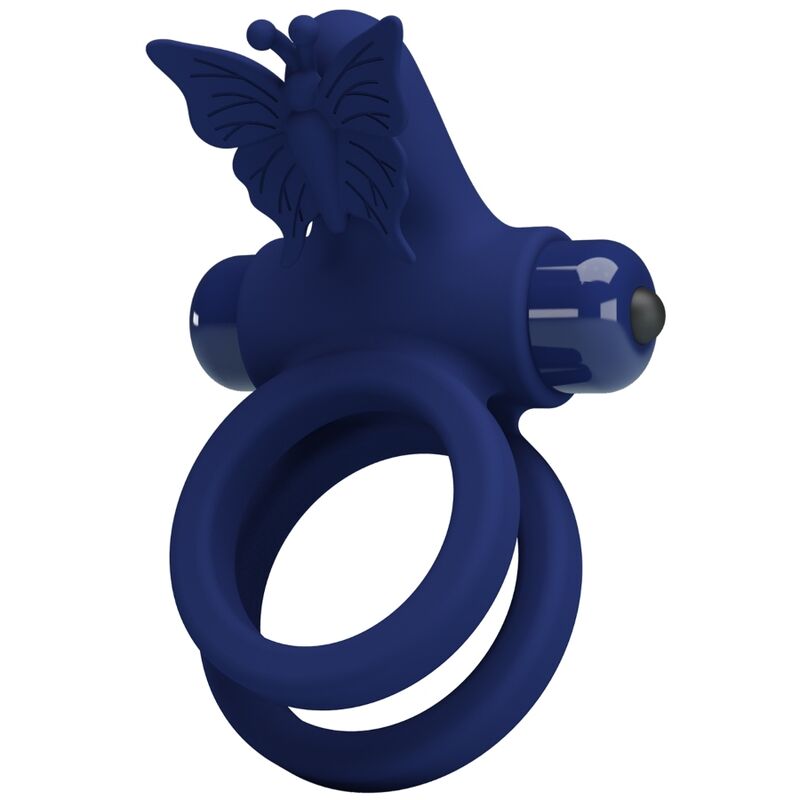 Pretty Love - Jamele Double Anneau avec Vibration & Stimulateur de Papillon Bleu