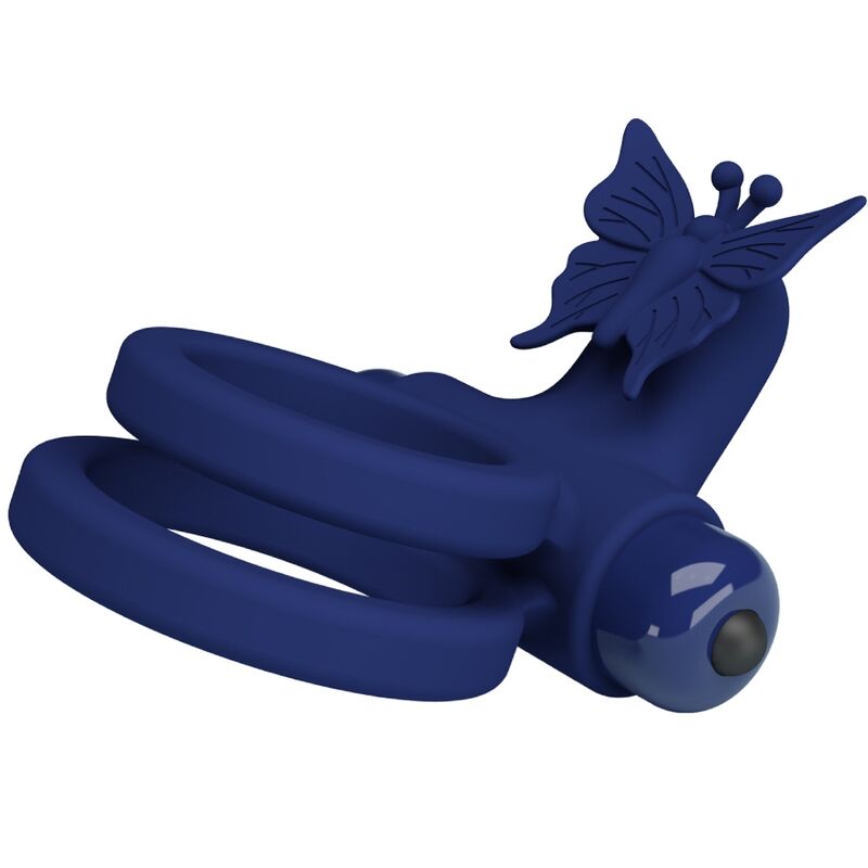 Pretty Love - Jamele Double Anneau avec Vibration & Stimulateur de Papillon Bleu