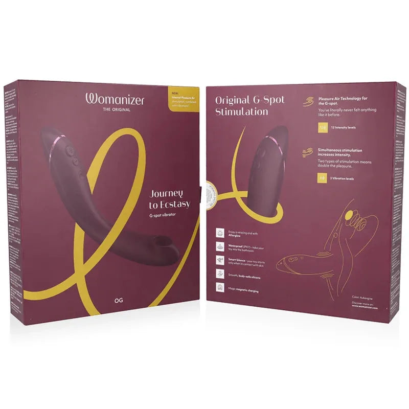 Stimulateur point G Womanizer en silicone, waterproof, 12 niveaux d'intensité pour plaisir optimal.
