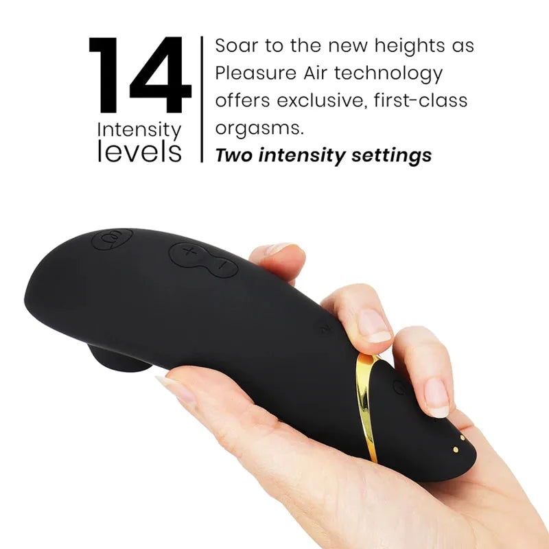 Vibromasseur noir en silicone avec 14 niveaux d'intensité et technologie Pleasure Air.