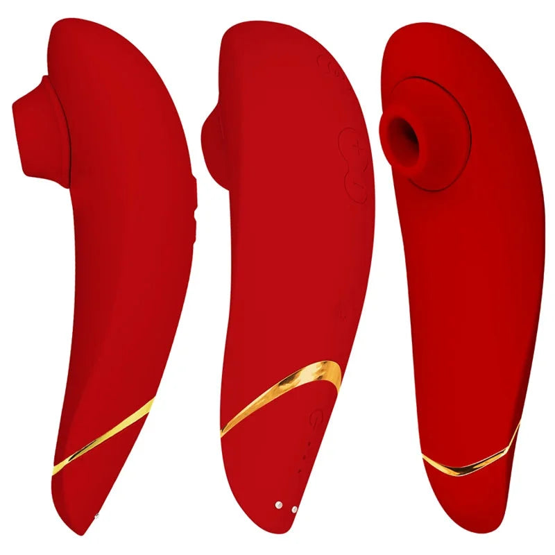 Stimulateur intime rouge, design élégant, technologie avancée pour plaisir féminin, matériau doux silicone.