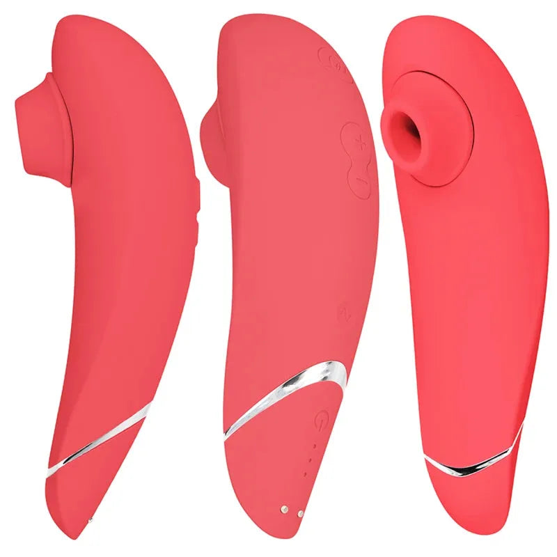 Stimulateur clitoridien en silicone rouge, design ergonomique et vibrations puissantes pour plaisir optimal.