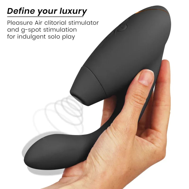 Stimulateur clitoridien et point G noir en silicone, technologie Air Pleasure pour jeu solo luxueux.
