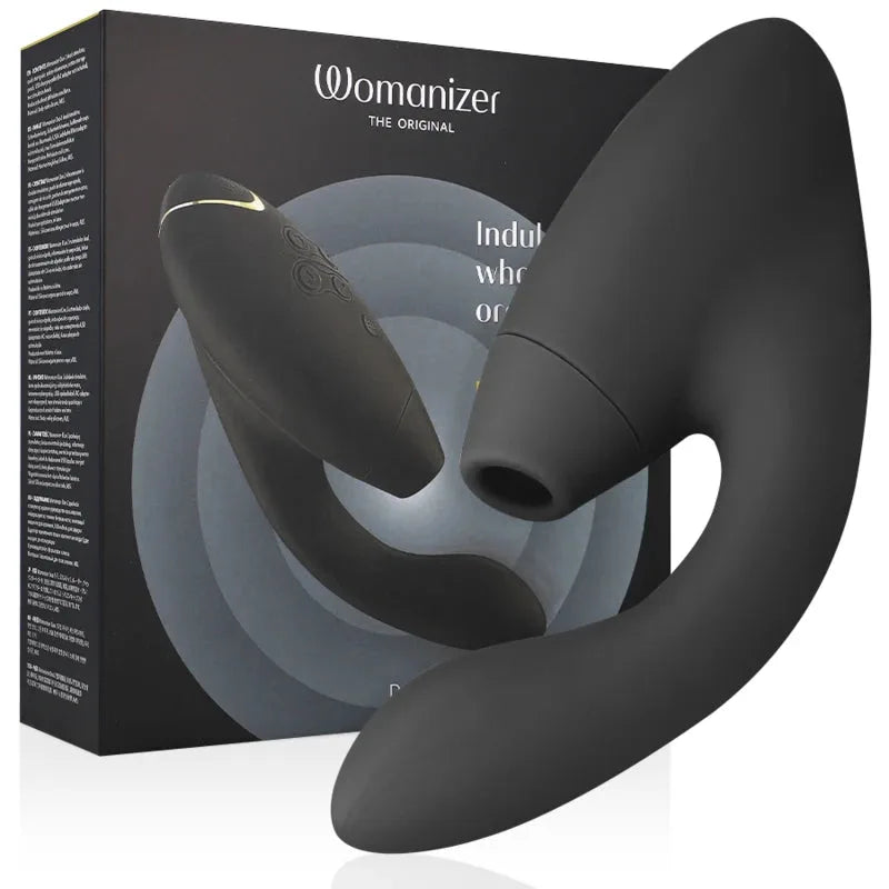 Stimulateur intime noir élégant avec technologie de succion, Womanizer original pour un plaisir optimal et discret.