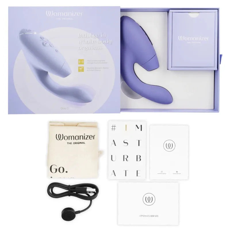 Stimulateur intime violet en silicone Womanizer Duo 2, technologie innovante.