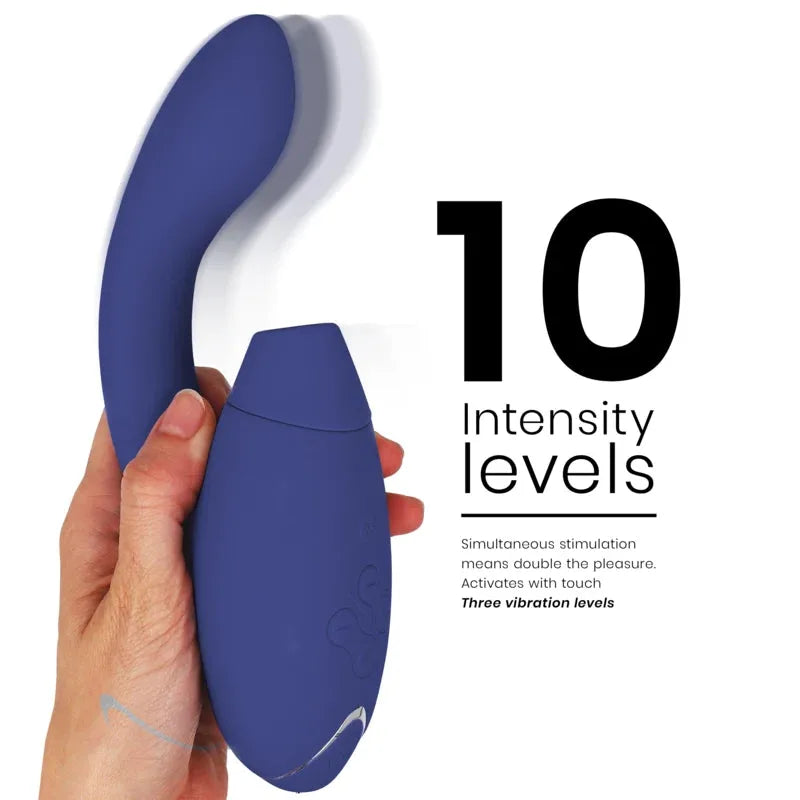 Vibromasseur en silicone bleu avec 10 niveaux d'intensité, ergonomique et tactile pour stimulation maximale.