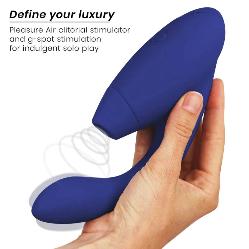 Stimulateur en silicone bleu, double plaisir clitoridien et point G, luxe et indulgence pour jeux intimes en solo.