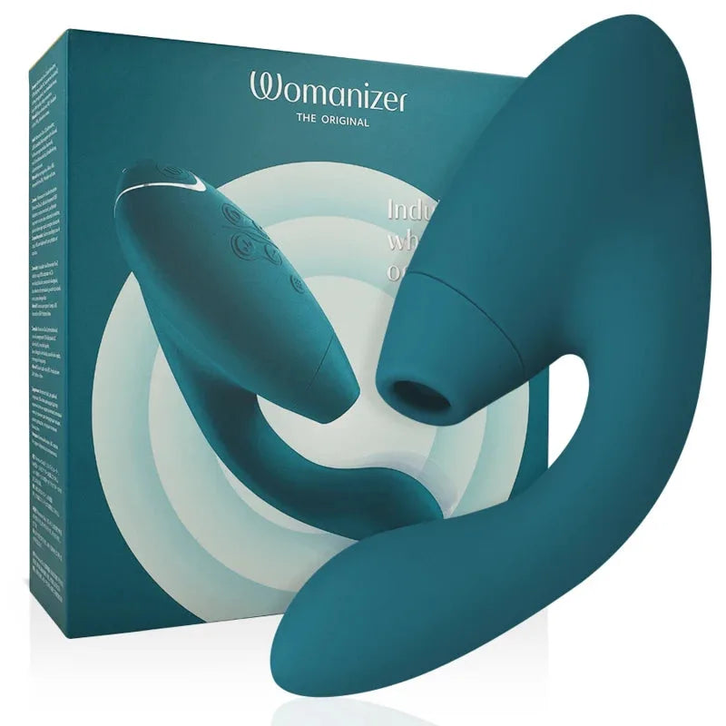 Stimulateur intime Womanizer, design ergonomique, couleur turquoise, technologie unique pour plaisir optimal.