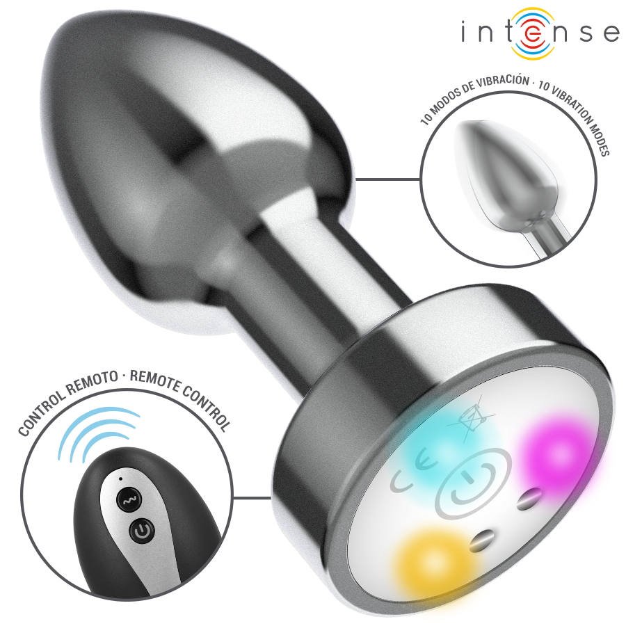 Intense - Plug Anal Vibrant en Métal avec Lumières Led et Télécommande - Taille M