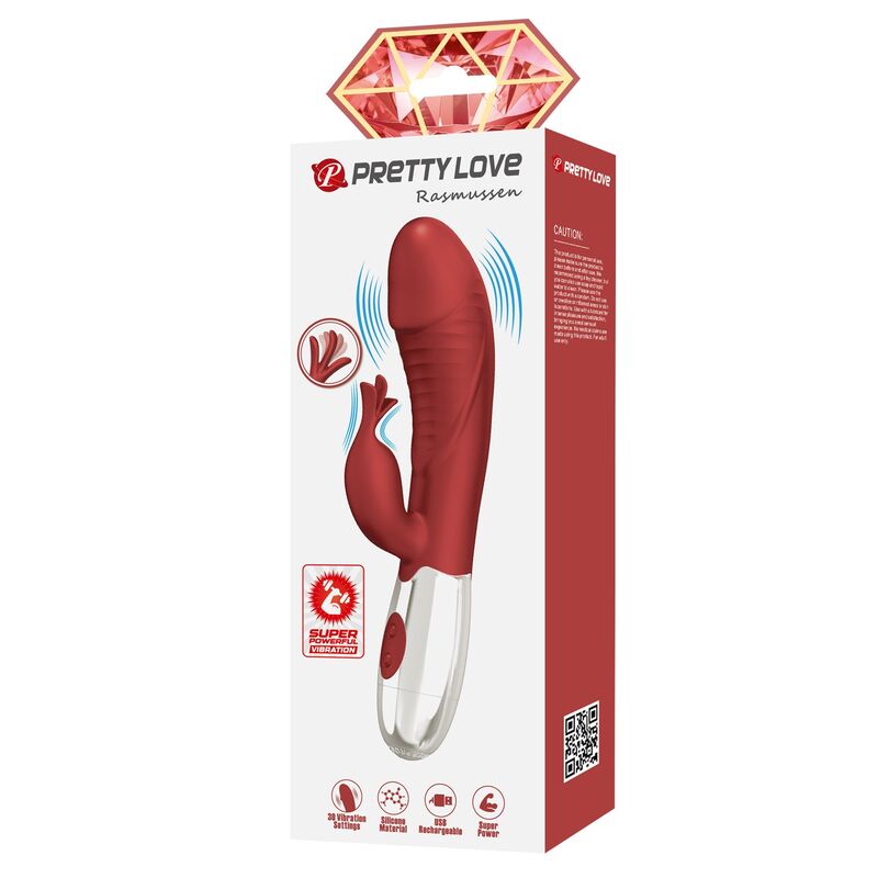 Pretty Love - Vibrateur Lapin en Plantes de Rose 30 Fonctions Rechargeable Usb Rouge