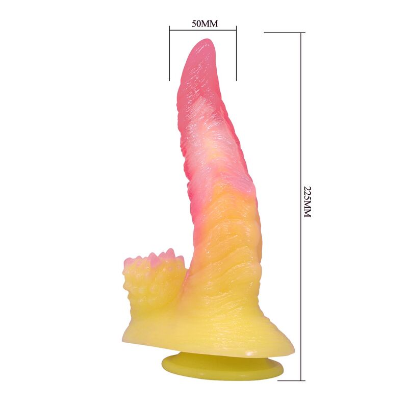 Power Monsters - Godemichet Monstre Ondulé Fantasy avec Ventouse 22,5 Cm Ø 5,5 Cm Rose et Jaune