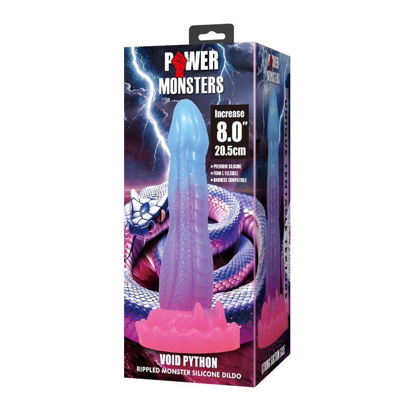 Power Monsters - Godemichet Fantasy Python du Vide avec Ventouse 20,5 Cm Ø 5,2 Cm Bleu, Violet et Rose