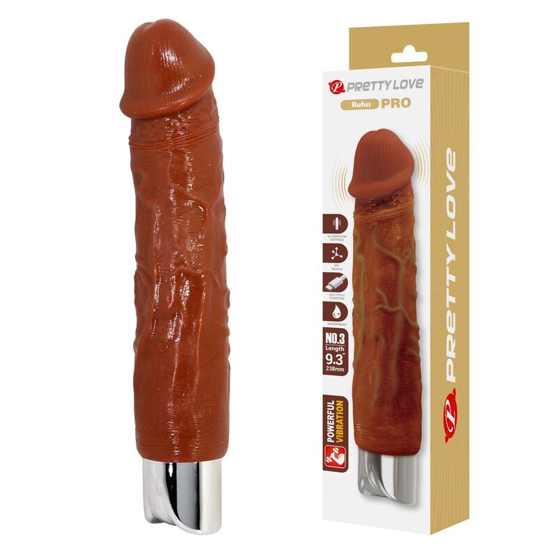 Pretty Love - Vibrateur Réaliste Professionnel 23,5 Cm Ø 4,8 Cm Marron
