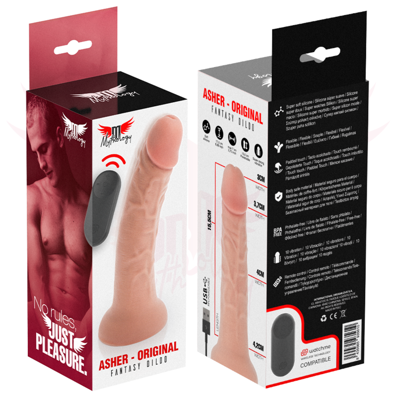 Mythology - Asher Original Dildo S - Vibromasseur + Télécommande avec Technologie sans Fil Watchme